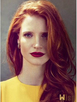 Without Bangs Long Copper Wavy 18 inch Designed Human Hair Jessica Chastain Wigs