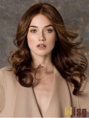 Wavy Without Bangs Monofilament Brown Fashionable Long Wigs