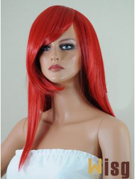 Straight With Bangs Lace Front Affordable 18 inch Red Long Wigs