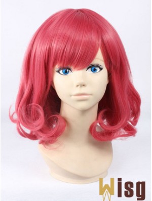 Wavy With Bangs Shoulder Length Red Cheapest Lace Front Wigs