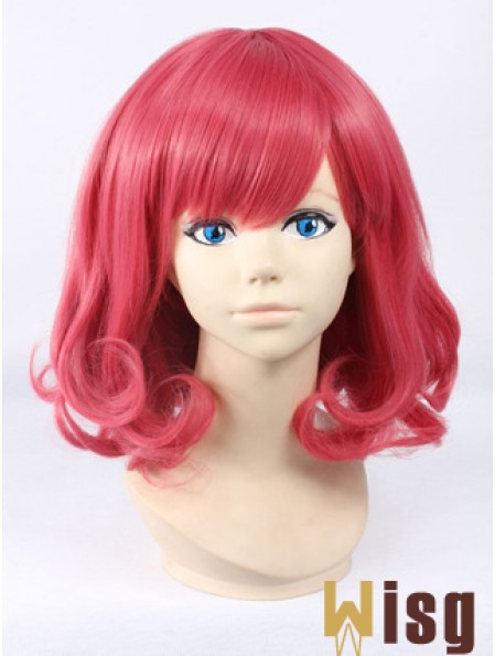 Wavy With Bangs Shoulder Length Red Cheapest Lace Front Wigs