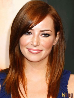 Without Bangs Long Copper Straight 18 inch Fabulous Human Hair Emma Stone Wigs