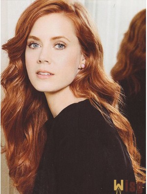 Without Bangs Long Copper Wavy 22 inch Designed Human Hair Amy Adams Wigs