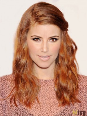 Without Bangs Long Copper Wavy 18 inch Flexibility Human Hair Kate Mara Wigs