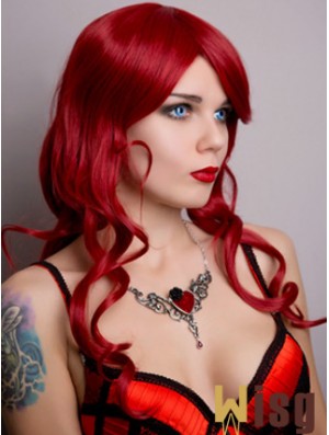 Wavy Without Bangs Lace Front Suitable 20 inch Red Long Wigs