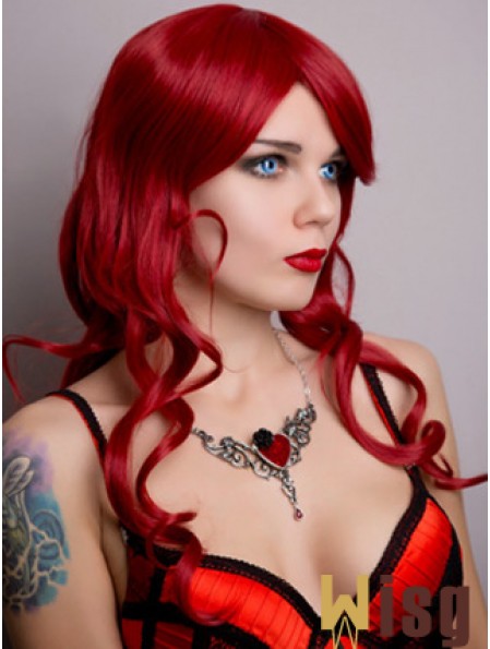 Wavy Without Bangs Lace Front Suitable 20 inch Red Long Wigs