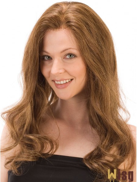 Without Bangs Affordable Wavy Auburn Long Human Hair Lace Front Wigs