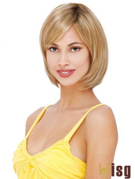 Glamorous Blonde Lace Front Mono Human Hair Wigs With Chin Length