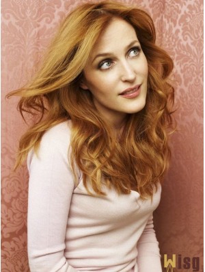 Without Bangs Long Copper Wavy 18 inch Sleek Human Hair Gillian Anderson Wigs