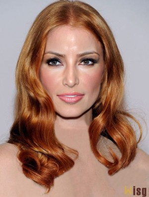 Without Bangs Long Copper Wavy 18 inch Cheapest Human Hair Jessica Chastain Wigs