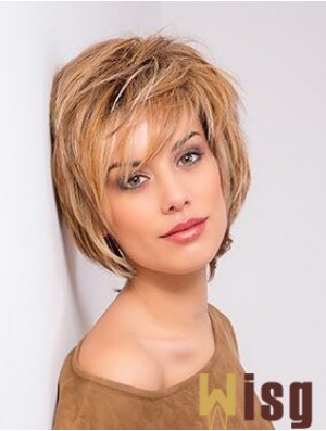 Blonde Monofilament Straight Bobs 10 inch Copper Chin Length Human Hair Lace Front Wigs