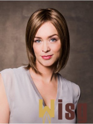 100% Hand-tied Straight Bobs 11 inch Brown Shoulder Length Human Wigs