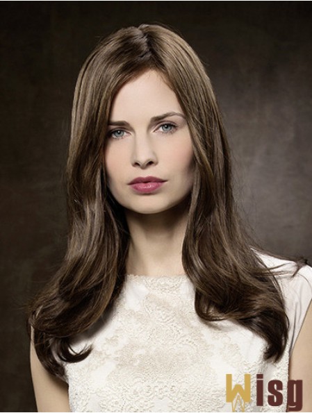 100% Hand-tied Straight Without Bangs 16 inch Brown Long Buy Human Hair Wigs