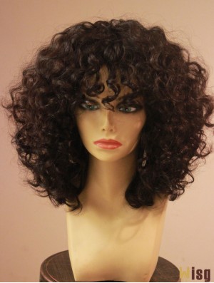 African American Wigs With Bangs Capless Kinky Style Shoulder Length