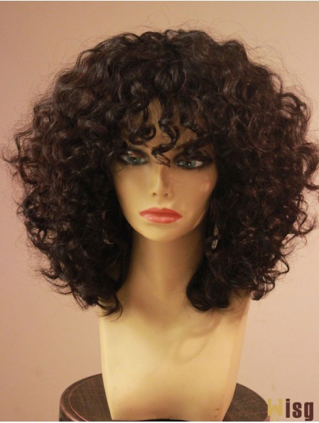 African American Wigs With Bangs Capless Kinky Style Shoulder Length