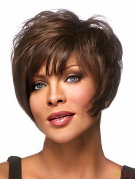 Straight Layered Brown Capless Short African American Wigs UK