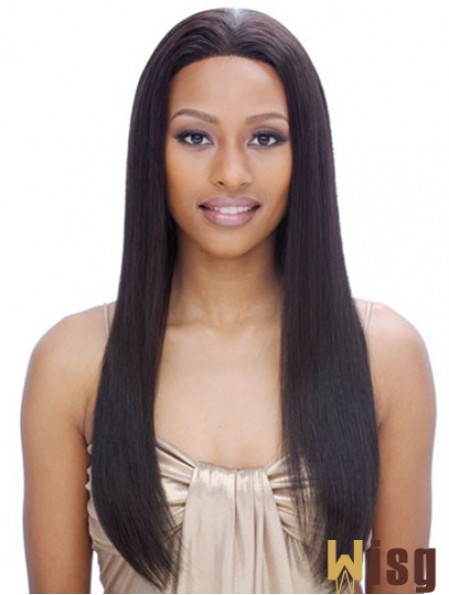 24 inch Black Long Without Bangs Yaki Incredible Lace Wigs