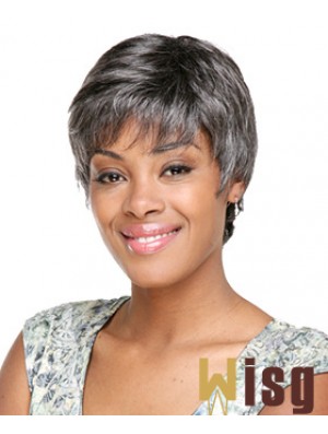 Synthetic Modern Short Wavy Grey Wigs