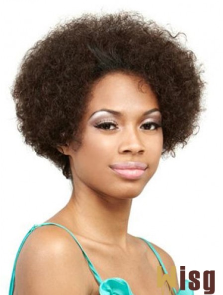 Human Hair Front Lace Wig Short Length Curly Style Brown Color