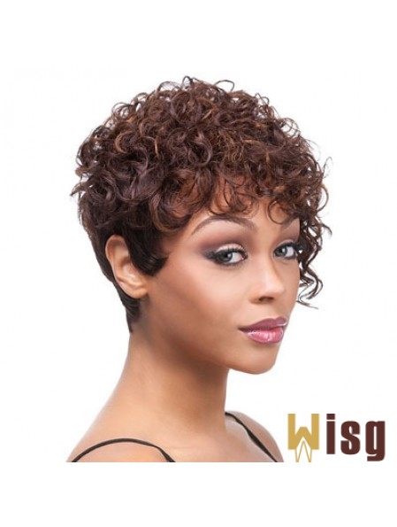 Short Auburn Curly Layered Trendy African American Wigs