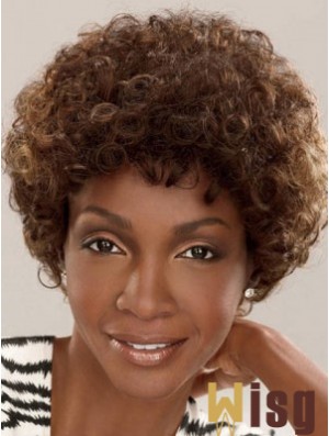 Capless Short Brown Layered Brown Synthetic Afro Wigs