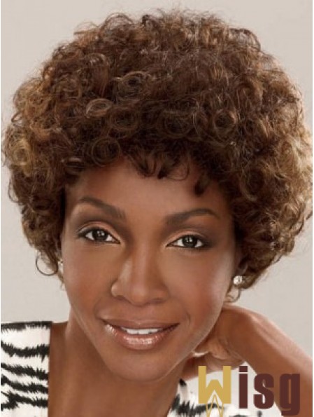 Capless Short Brown Layered Brown Synthetic Afro Wigs