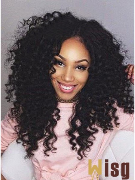 Black Remy Human Lace Front Long Kinky Curly Lace Wig UK