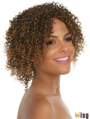 Chin Length Brown Curly Without Bangs Amazing African American Wigs