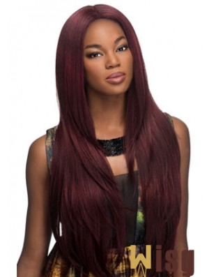 Suitable Red Long Without Bangs Yaki Glueless Lace Front Wigs