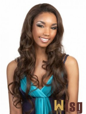 Long Brown Wavy Without Bangs Flexibility African American Wigs