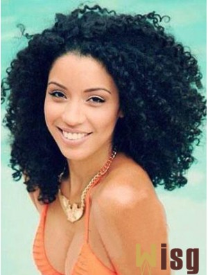 Shoulder Lace Front Remy Human Black Kinky Curly Afro Wig