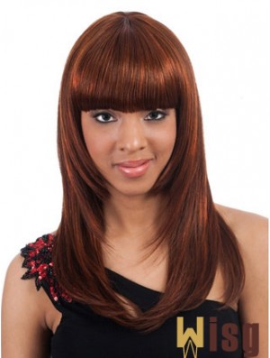 Long Auburn Yaki With Bangs Ideal African American Wigs