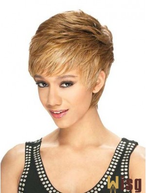 Designed Cropped Straight 8 inch Synthetic Glueless Lace Front Wigs