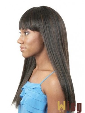 20 inch Long Black Straight Synthetic With Bangs Cheap African Wigs UK