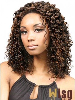 Durable Shoulder Length Kinky 18 inch Synthetic Glueless Lace Front Wigs