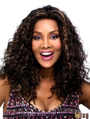 Black African American Synthetic Lace Front Long Curly Brown Afro Kinky Lace Wigs