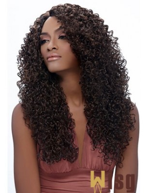 Long Brown Kinky Without Bangs No-Fuss African American Wigs