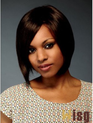 Chin Length Brown Straight Bobs Flexibility African American Wigs