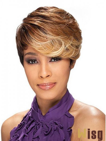 Cropped Brown Layered Capless Wavy Synthetic African Hairstyles