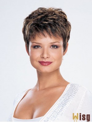 Straight Layered Cropped Modern Brown Synthetic Wigs