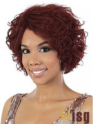 Chin Length Red Wavy Without Bangs Stylish African American Wigs