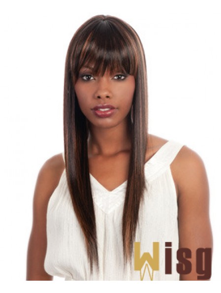 Long Brown Straight With Bangs Ideal African American Wigs