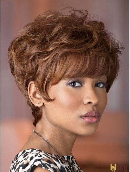 Short Brown Wavy With Bangs Suitable African American Wigs