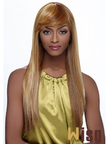 Long Blonde Straight With Bangs Fashionable African American Wigs