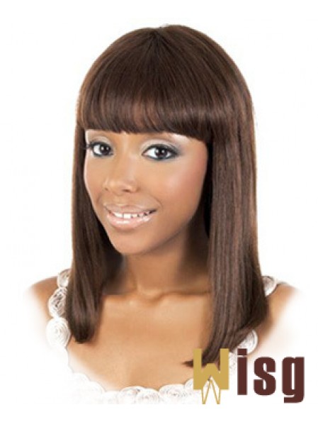 Shoulder Length Brown Straight With Bangs Amazing African American Wigs