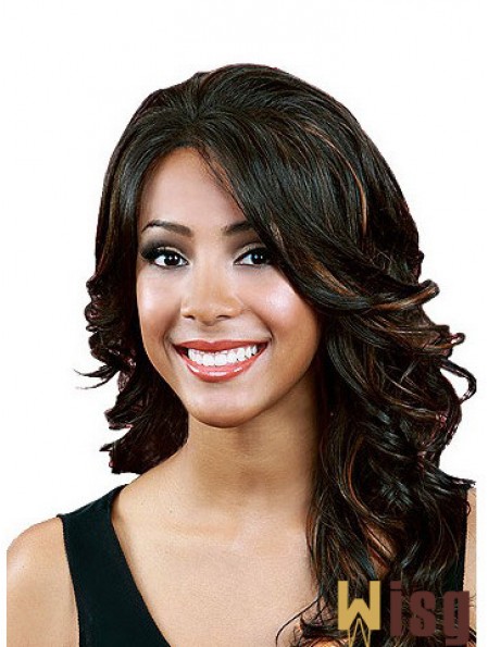 Wavy With Bangs Long Black Durable Lace Front Wigs