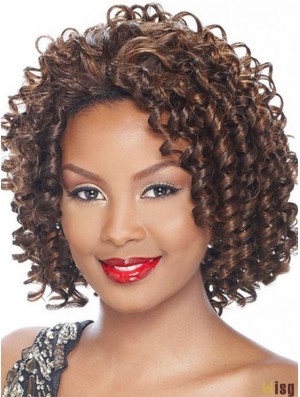 Kinky Indian Remy Hair Brown Chin Length Affordable 3/4 Wigs