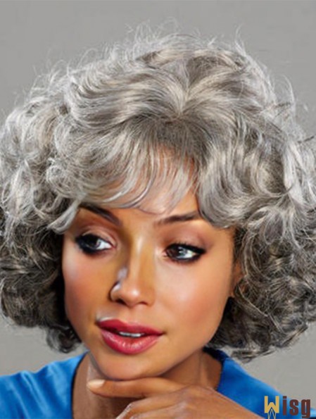 Chin Length Curly Grey Good African American Wigs