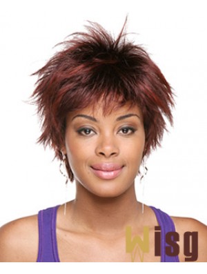 Short Red Straight Layered Sassy African American Wigs