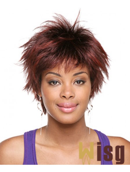 Short Red Straight Layered Sassy African American Wigs